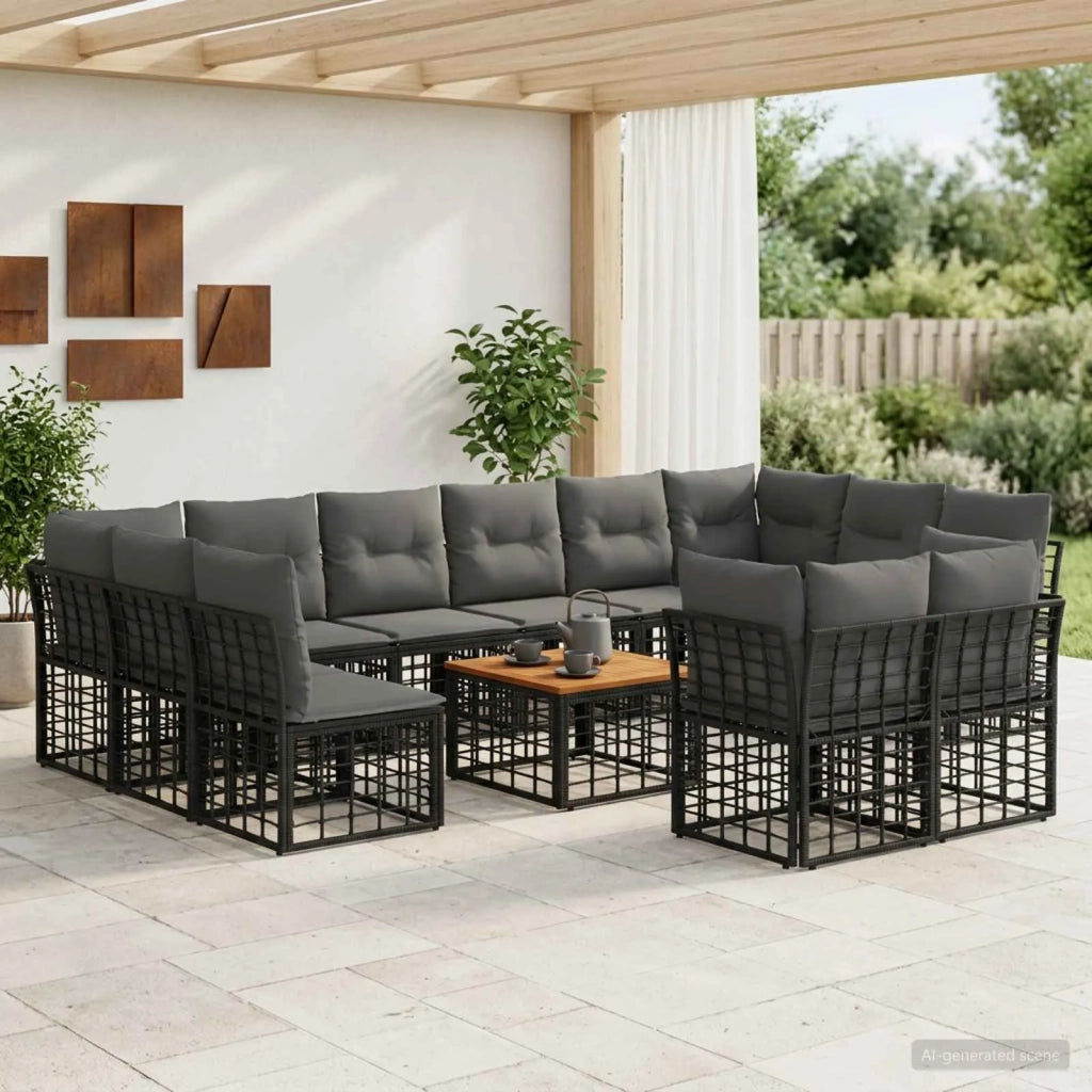 Set di divani da esterno 13 pcs Nero e Grigio scuro Poliestere 3437591
