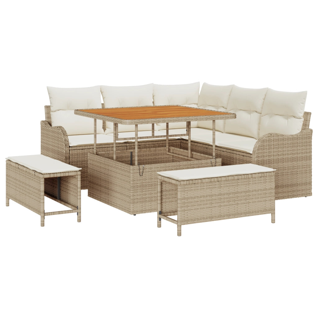 Set Divano da Giardino 8 Pezzi con Cuscini Beige Rattan Polimerico Acacia