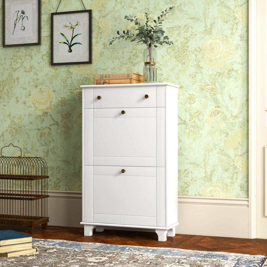Scarpiera con cassetti e ripiano regolabile ¨C Zephmum ¨C Bianco 60x23.5x98.5 cm