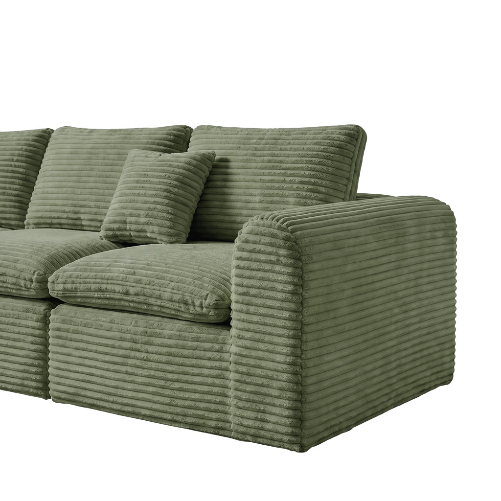 Divano modulare 3 moduli con funzione letto e seduta confortevole in tessuto a coste verde