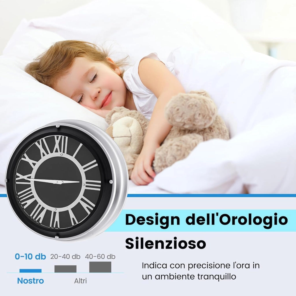 Orologio da Parete 45 cm, Orologio Silenzioso con Numeri Romani, Copertura in Vetro, Orologio Moderno Decorativo per Soggiorno Camera da Letto Ufficio (Stile 2 L)