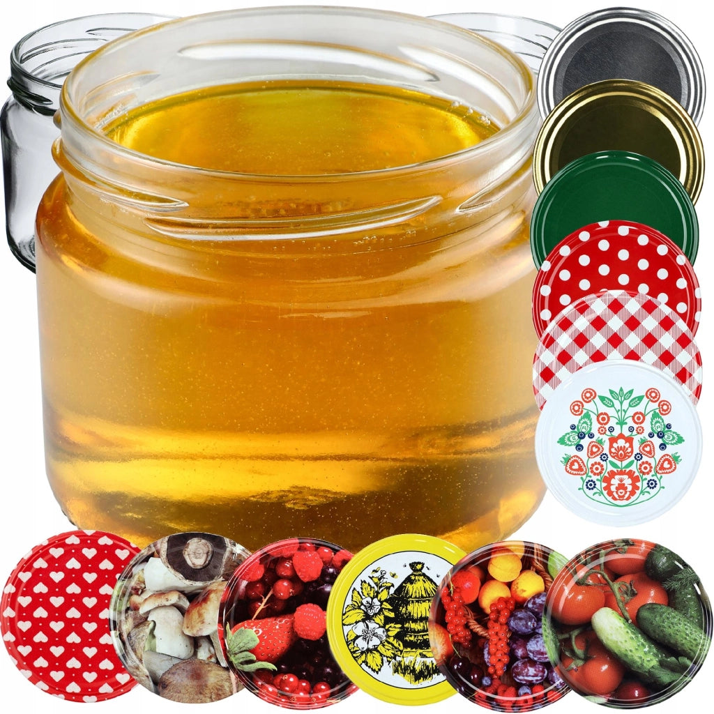 KADAX 10 pezzi Barattoli in vetro da 330 ml e 300 ml per miele e conserve con tappi Fi 82