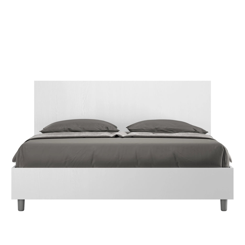 Letto Matrimoniale 160x200 cm con Rete e Contenitore Alzata Comoda Testata Dritta New Egos Bianco Frassino