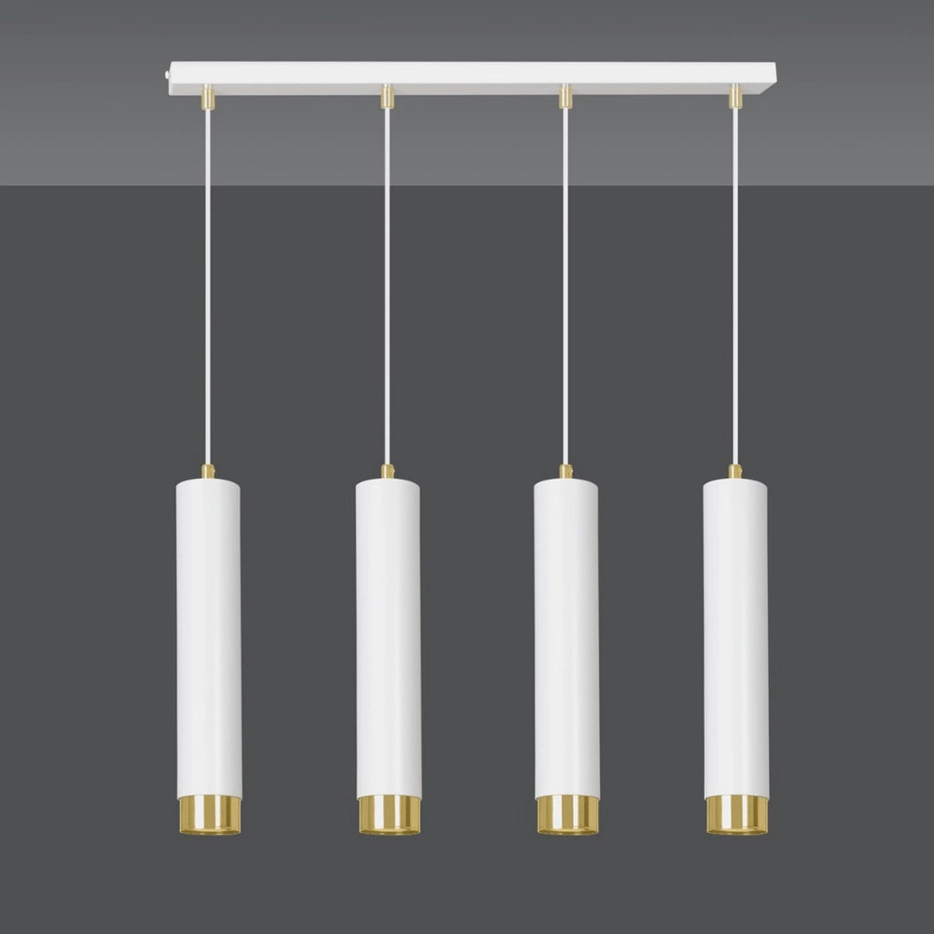 Lampada a sospensione Kibo in acciaio bianco e oro