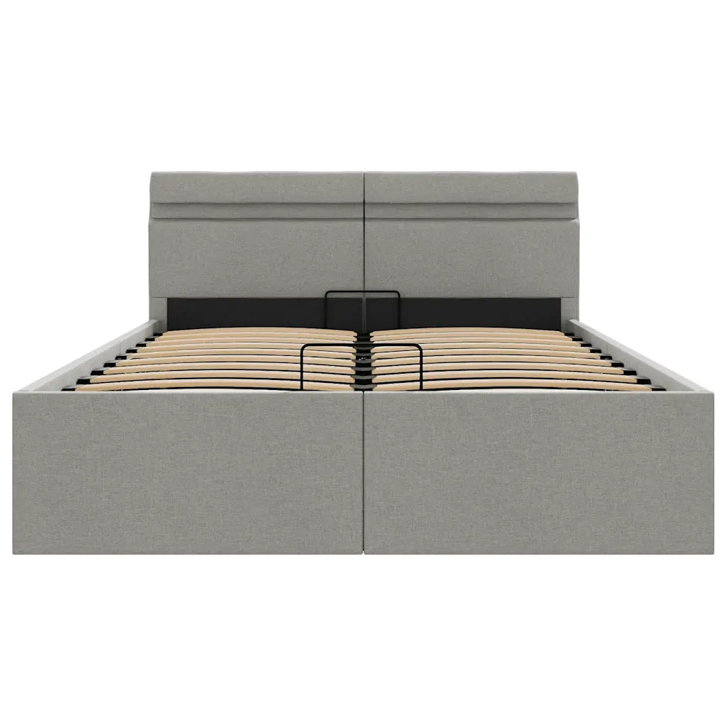 Giroletto con Contenitore e LED-Struttura Letto Grigio Chiaro Tessuto 140x200cm