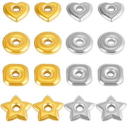 Accessorio di allacciatura a forma di cuore, stella, quadrato o donut in acciaio inox - 18K dorato - 32 pezzi - diametro 15,5 ~ 19,5 mm - foro 3,5 ~ 3,8 mm
