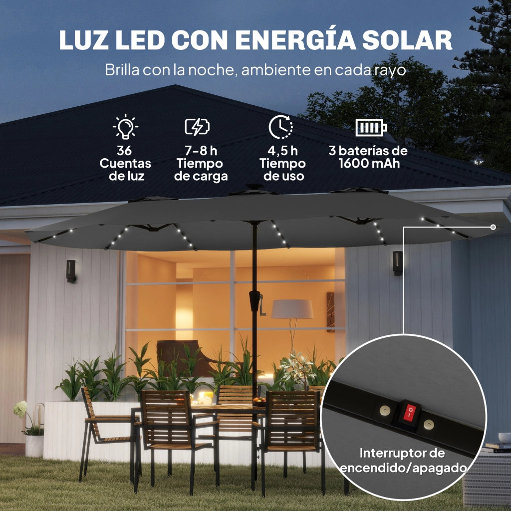Ombrellone da Giardino 4x2 m ¨C zephmum ¨C Grigio Scuro UPF50+ 12 Stecche con 36 Luci LED