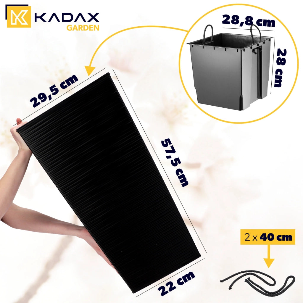 Vaso da fiori KADAX per giardino + inserto, 29x57 cm, alto, grande, nero, per terrazza, fiori