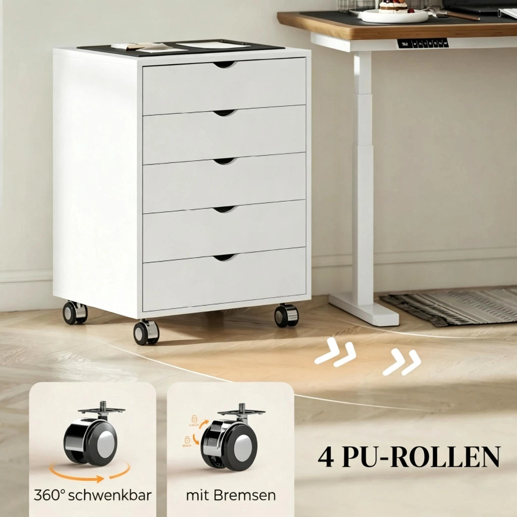Contenitore mobile per ufficio con ruote e 5 cassetti, mobile per ufficio con rotelle per documenti e forniture per ufficio, pratico armadio per uffic