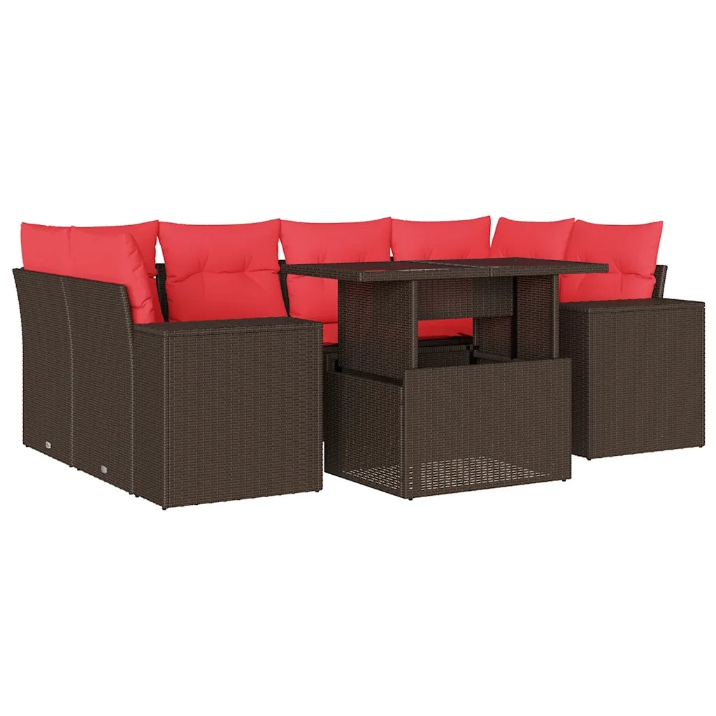 Set Divani da Giardino 7 pz con Cuscini Marrone in Polyrattan 3269024