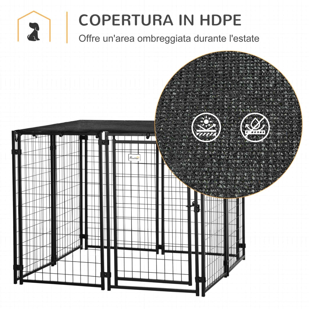 Recinto per Cani Pieghevole con Copertura ¨C zephmum ¨C 8 Pannelli con Porta, 141x141x113cm, Nero