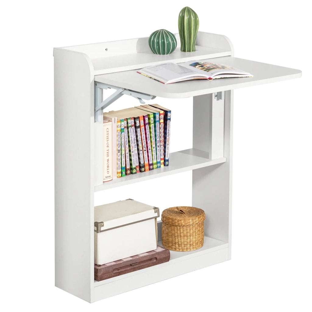 Scrivania Piccola Scrivania Salvaspazio Scrivania Pieghevole Tavolino Pieghevole Scrivania con Libreria 64x58x75 FWT92-W