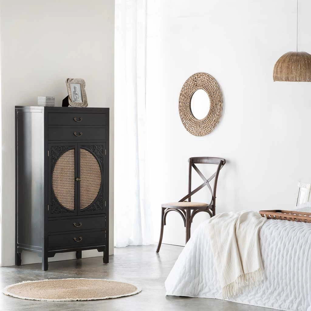 Sedia in legno e seduta in rattan marrone 44x42x46/88h