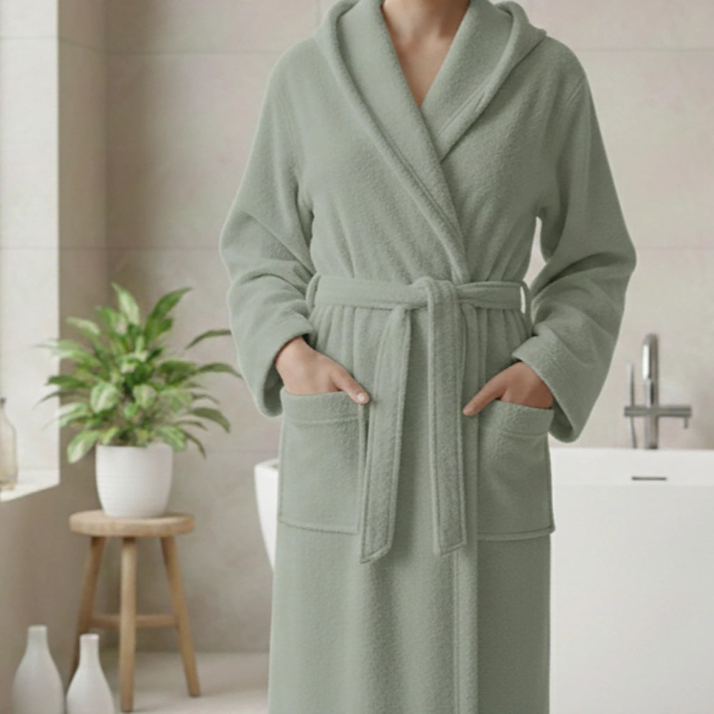 Satoka, Accappatoio 100% Cotone con Cappuccio, Verde Salvia