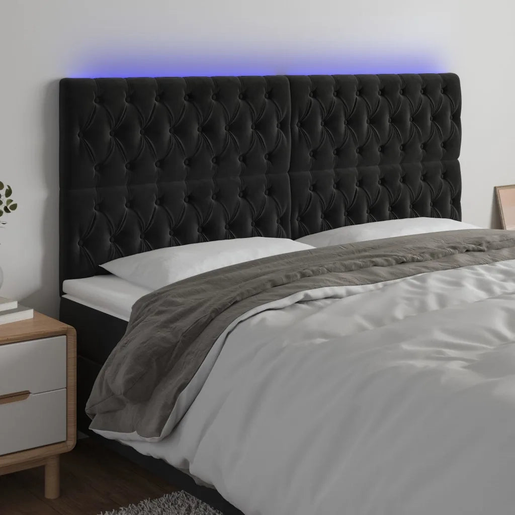 Testiera a LED-Testata con LED Nera 200x7x118/128cm in Velluto
