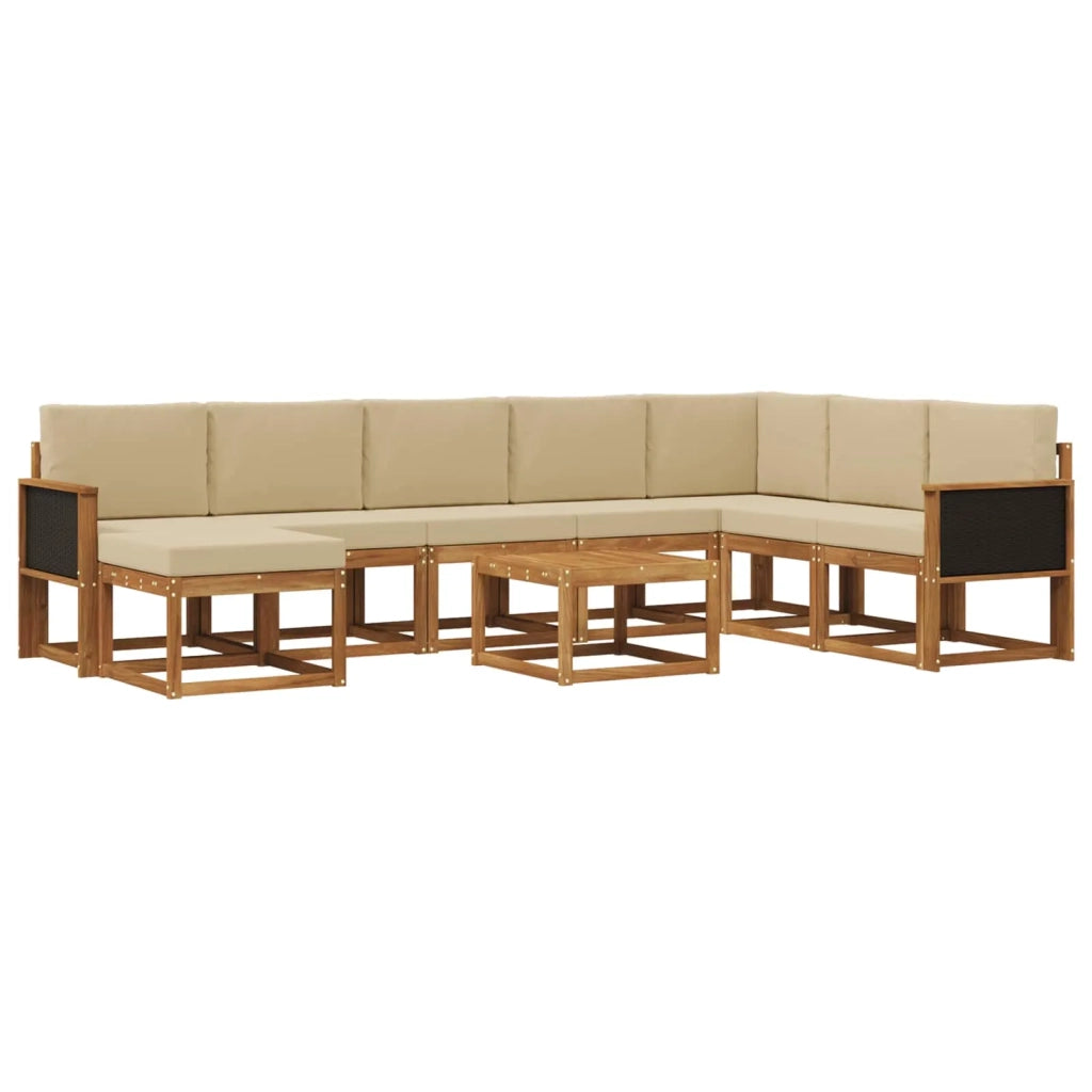 Set di divani da esterno 9 pz Naturale e Beige Poliestere 3385464
