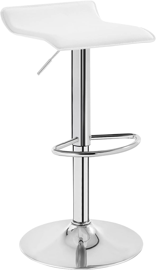 Sgabello da Cucina, Sgabello da Bar Colazione Regolabile in Altezza Girevole a 360°, per Bar, Cucina, Banco, Caffè, PVC+Metallo, con Poggiapiedi, Bianco+Argento