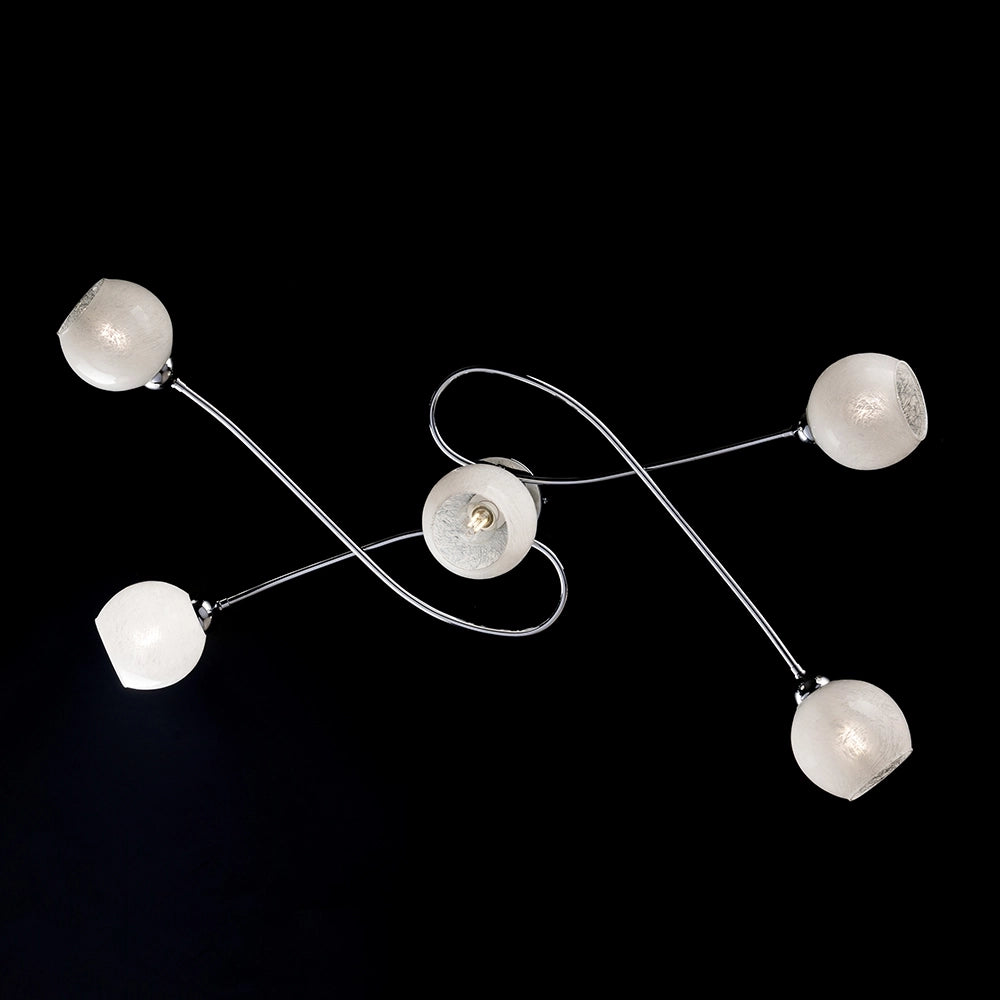 Plafoniera Moderna 5 Luci in Ferro Cromo e Vetro a Sfera Bianco Serie Lola