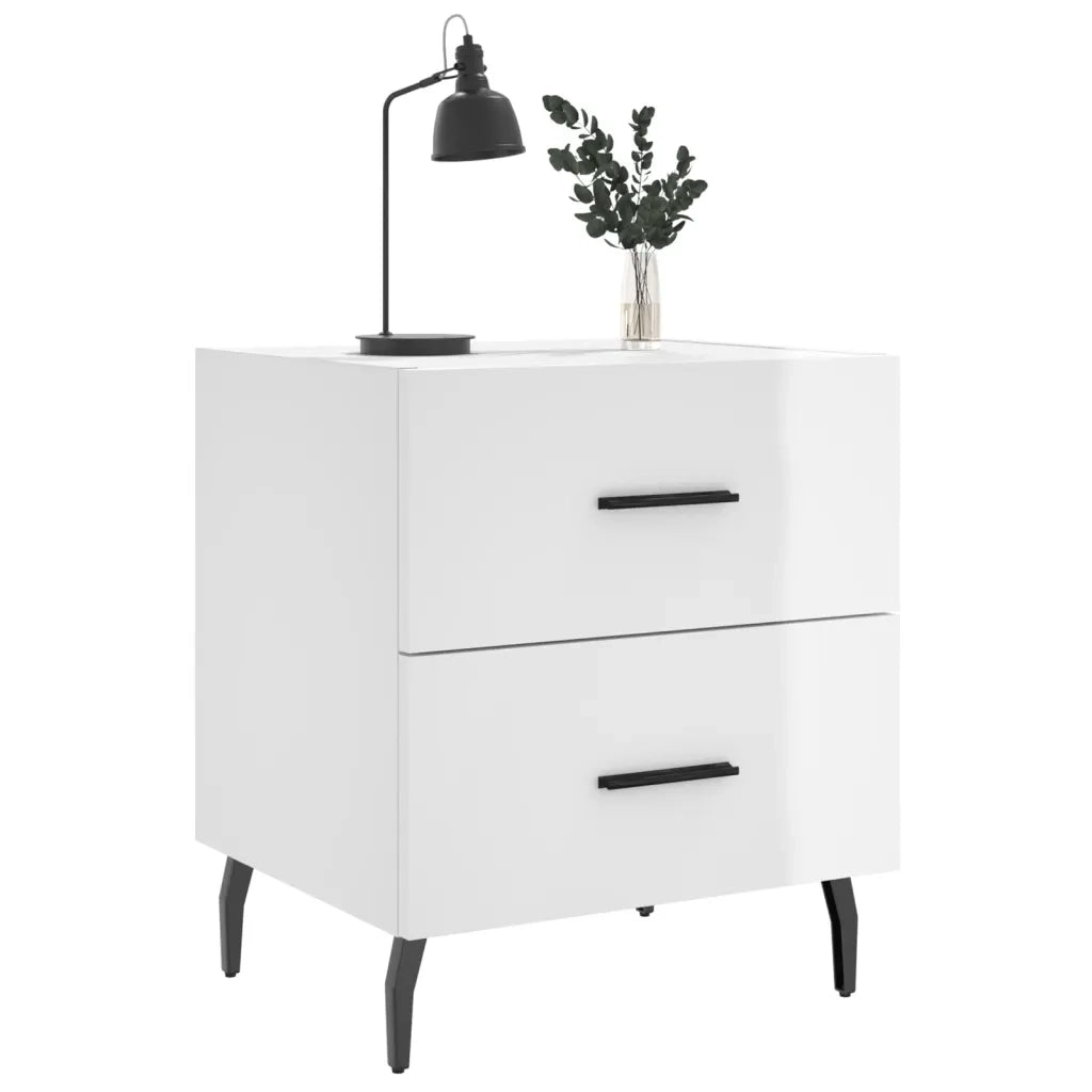 Comodini 2 pz Bianco Lucido 40x35x47,5 cm in Legno Multistrato 827345