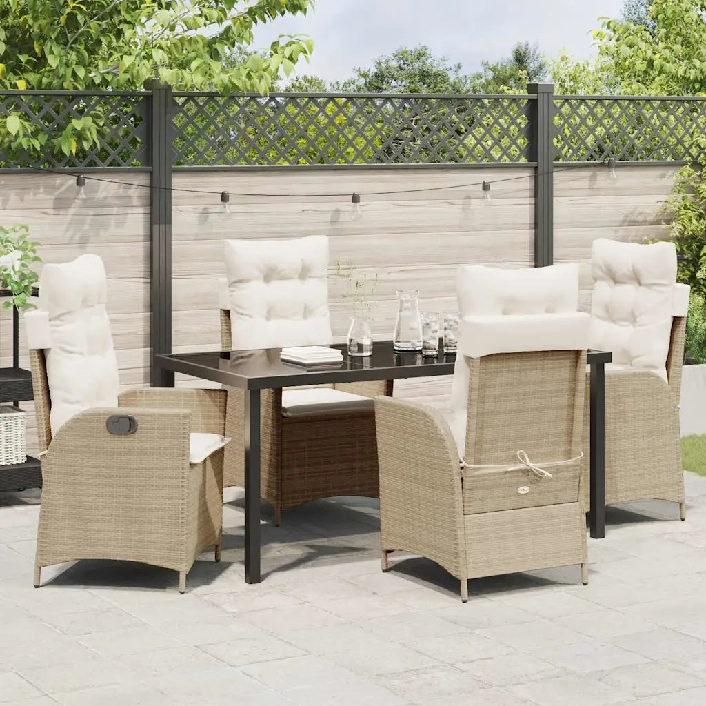 Set da Pranzo per Giardino con cuscino 5 pcs Beige polyrattan 3380508