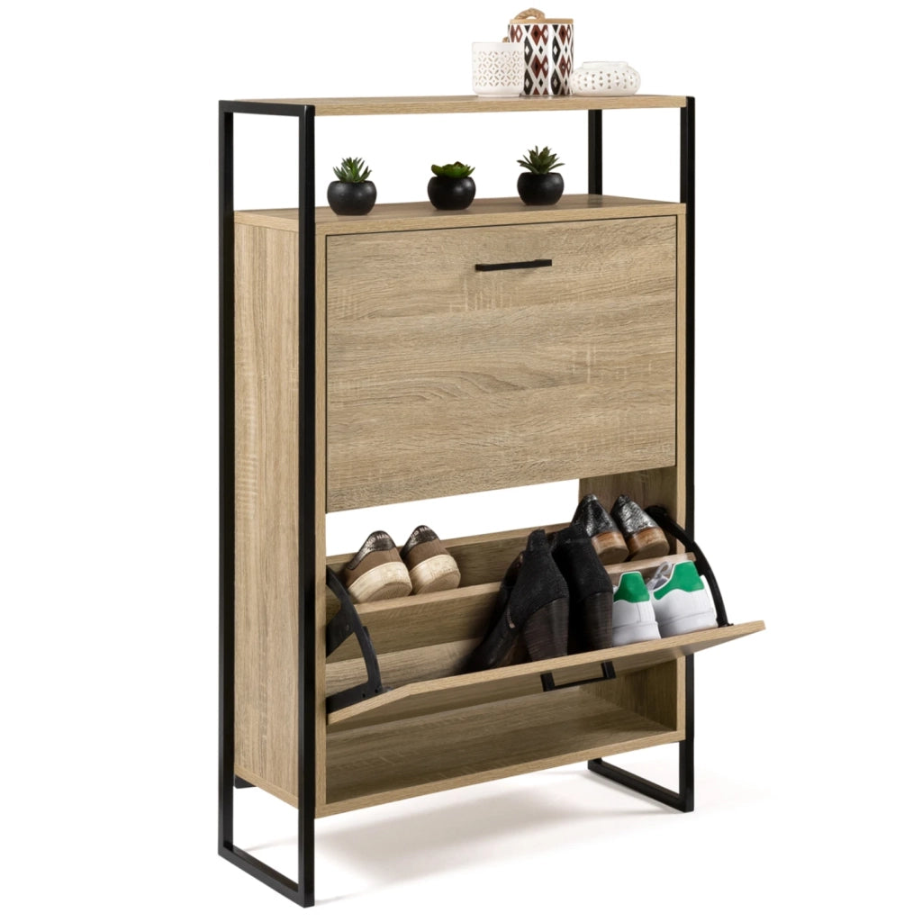 IDMarket - Scarpiera LUIS a 2 ante con ripiano superiore dal design industriale