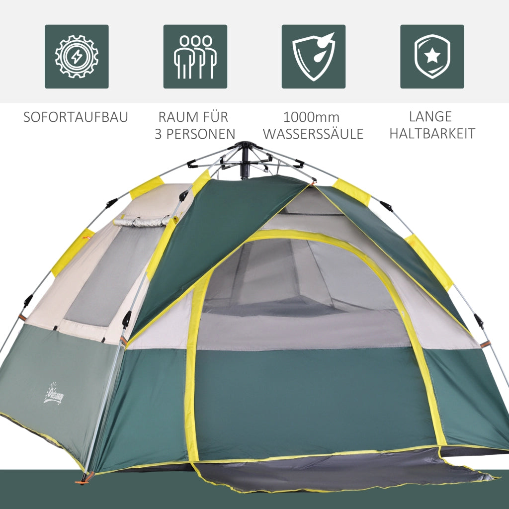 Tenda da campeggio pop-up ¨C zephmum ¨C grigio verde beige 3 persone