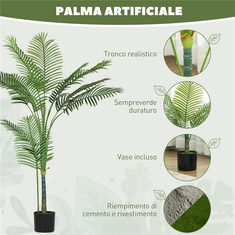 PIANTA FINTA PALMA ARECA ALTA 150 CM PER INTERNI CON VASO, DECORAZIONE PER CASA E UFFICIO, VERDE