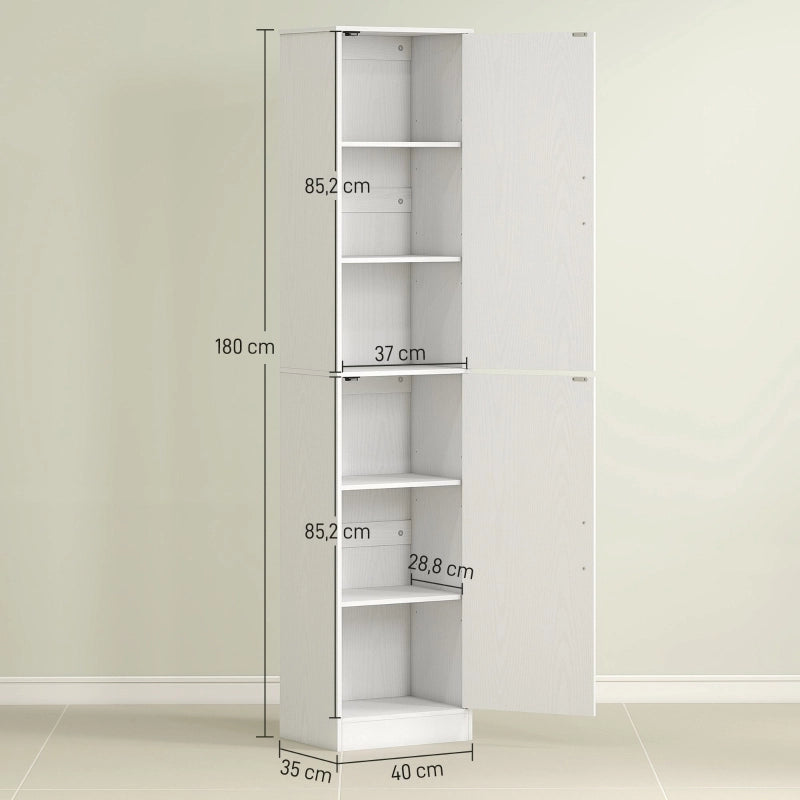 Mobile bagno alto e stretto con 2 ante e ripiani regolabili, 40 x 35 x 180 cm, bianco