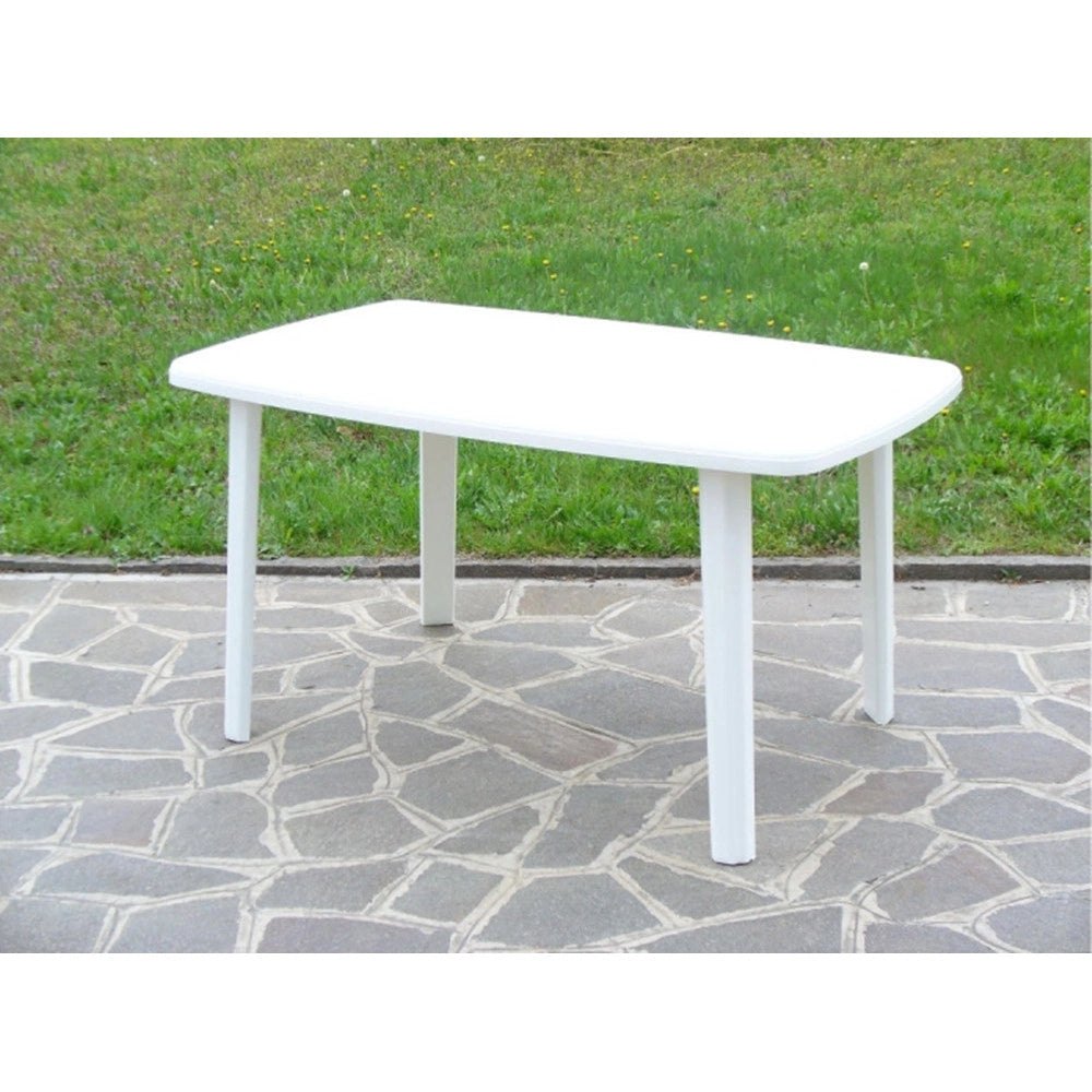 Trade Shop - Tavolo Esterno Bianco 140x90cm Plastica Resistente Per Patio Giardino Terrazza 002398 -