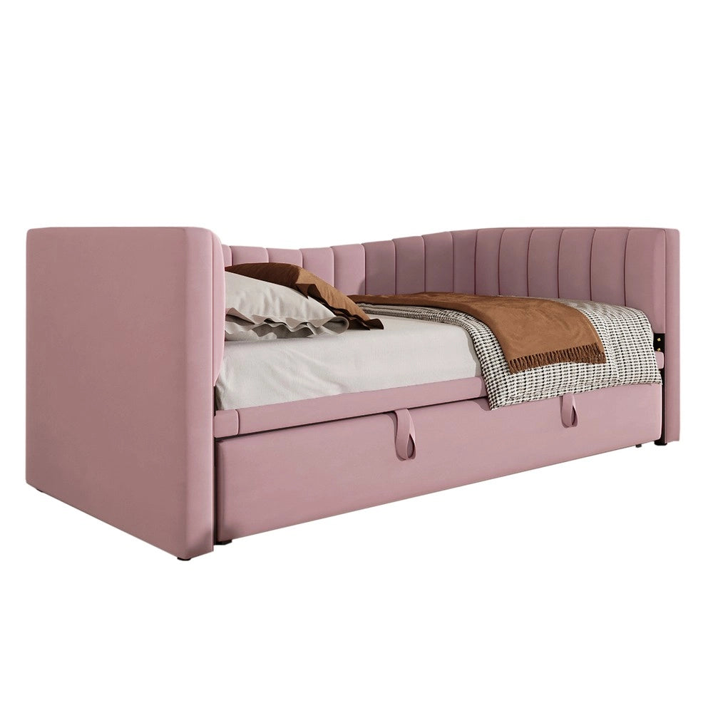 Letto Imbottito con Estraibile 90x200 cm ¨C MINIMAL ¨C Velluto Rosa, Singolo/Matrimoniale