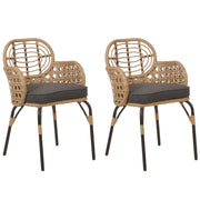 Set di 2 sedie in rattan con cuscino di seduta naturale intrecciato stile boho esterno interno giardino