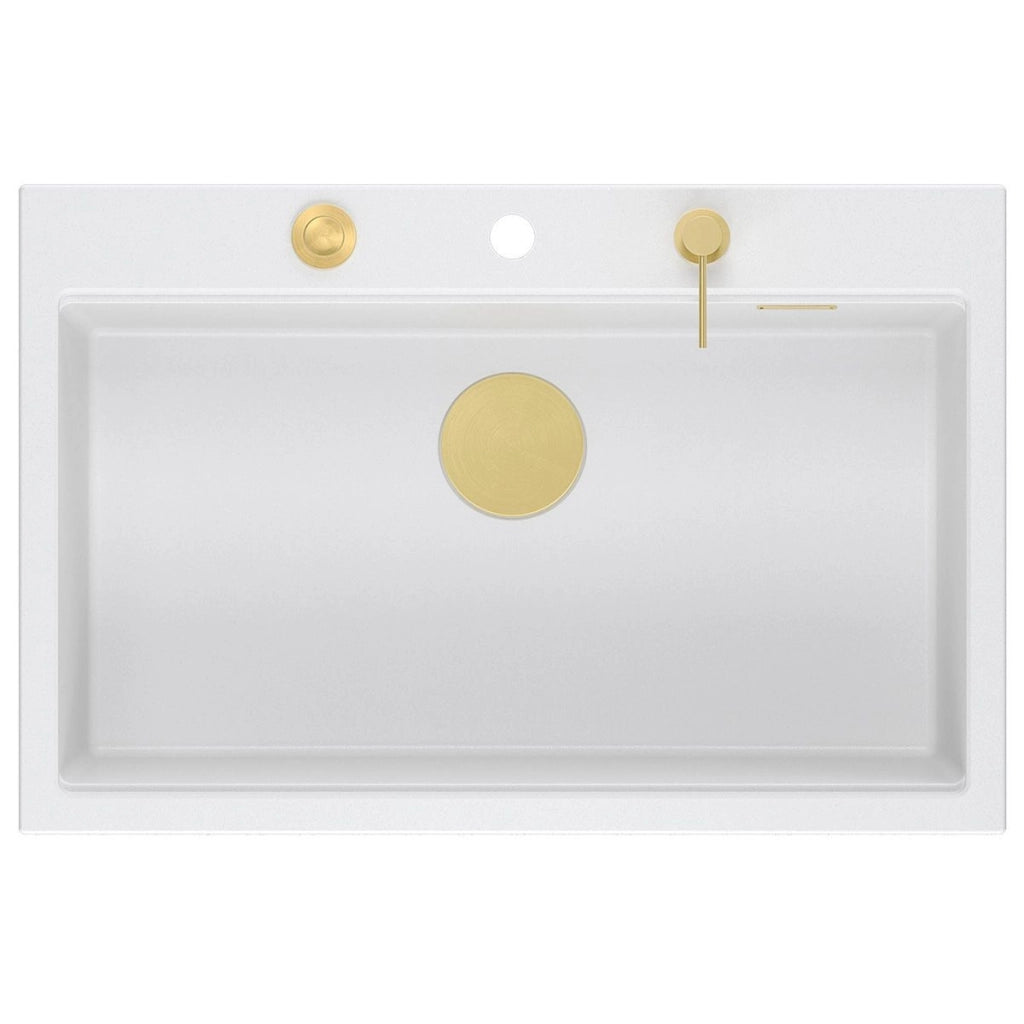 Lavello In Granito Marc 110 Workstation White Tappo oro