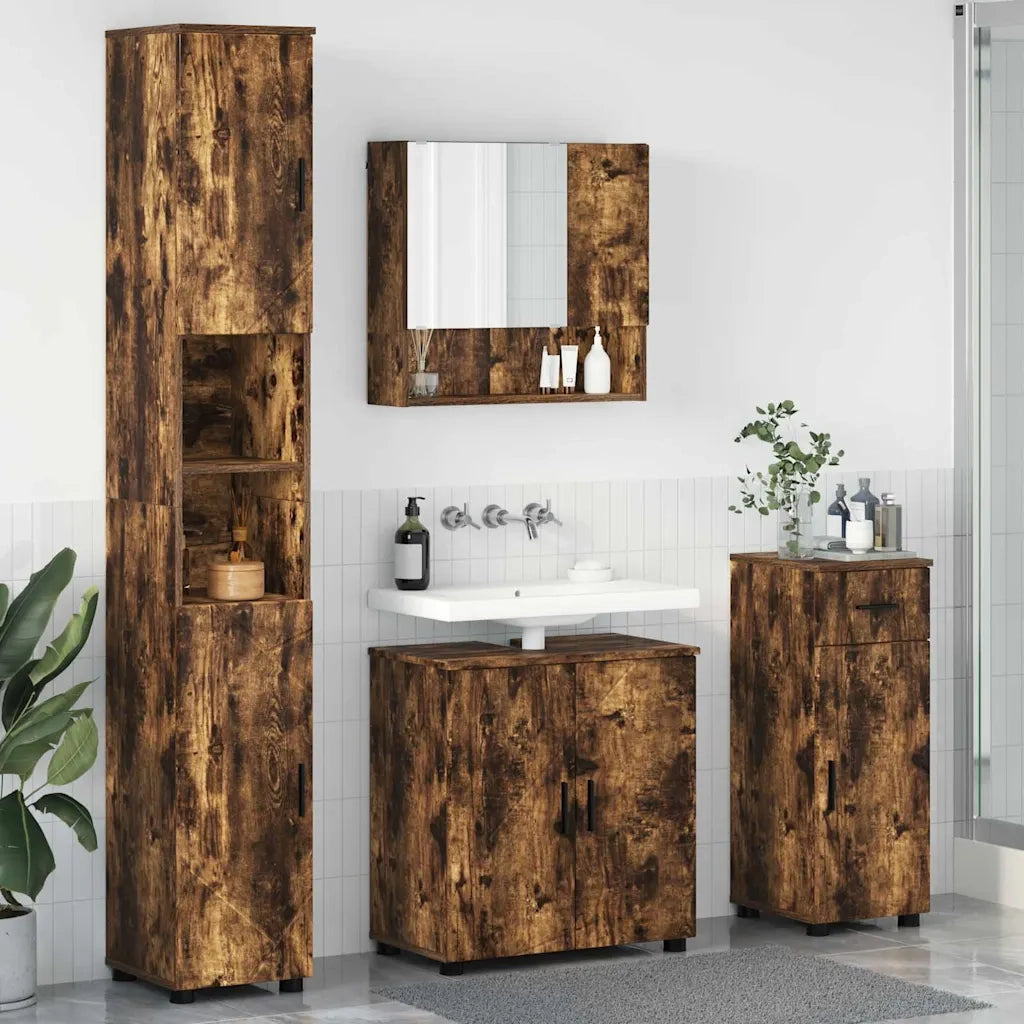 Set di mobili per il bagno con cassetto 4 pcs Rovere fumé 3392978