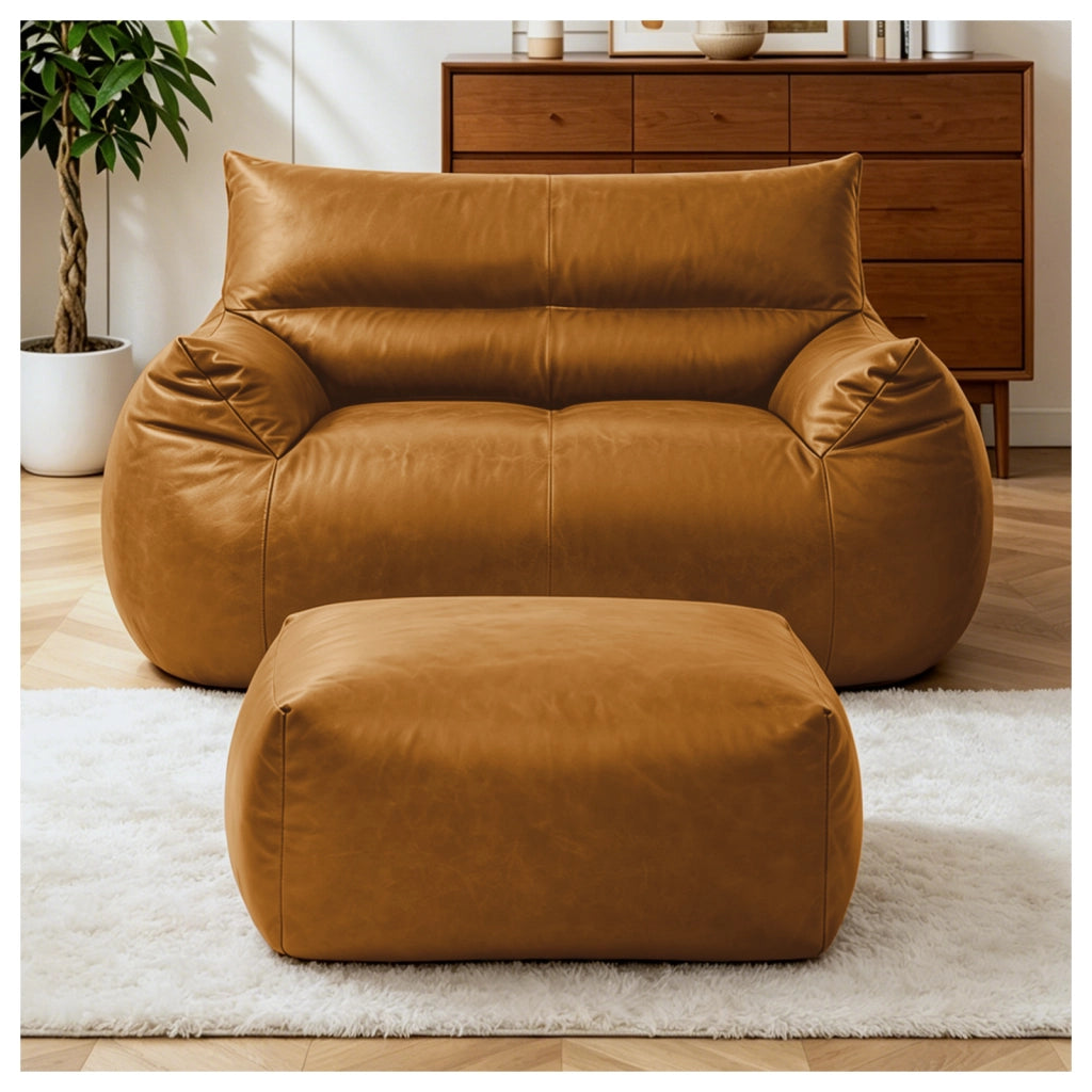 Poltrona pouf in tessuto tecnico con design ergonomico e imbottitura in memory foam senza montaggio marrone