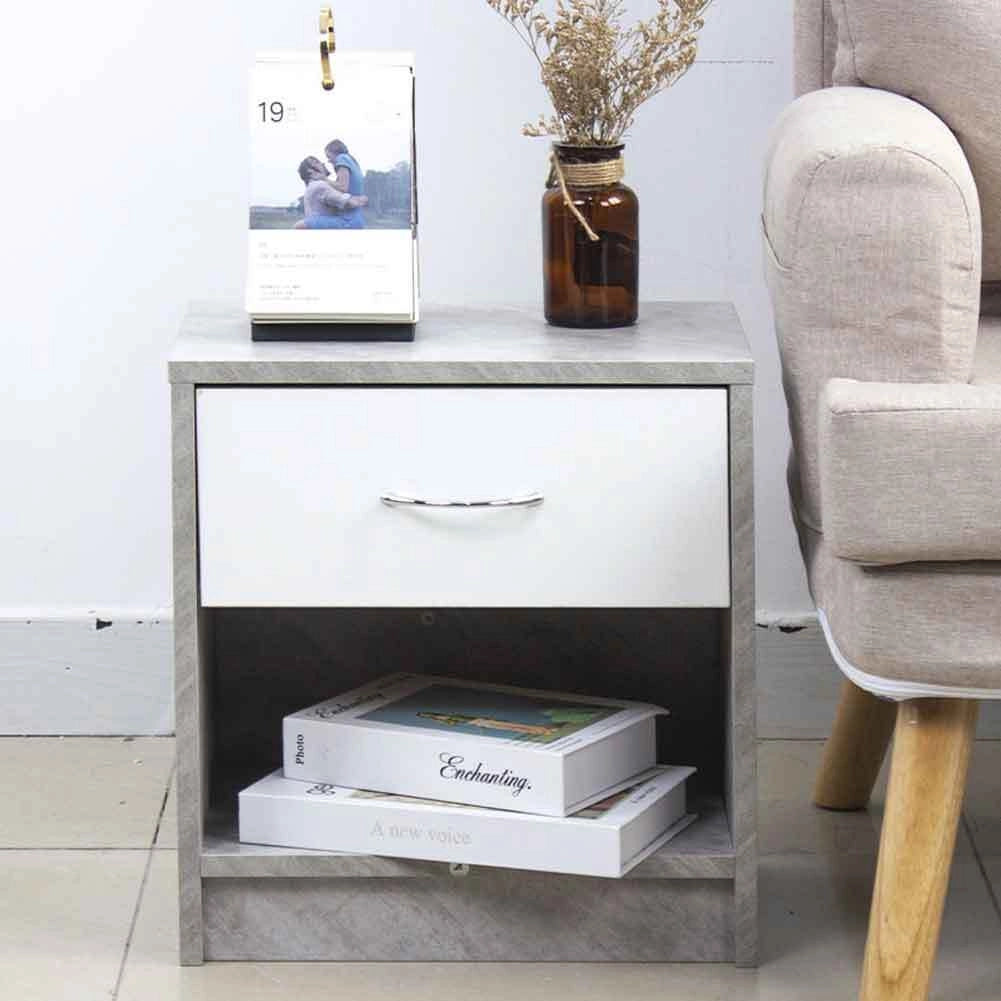 Cassettiera Mobile Comodino Cassetto e Ripiano Inferiore Semplice Design Minimal