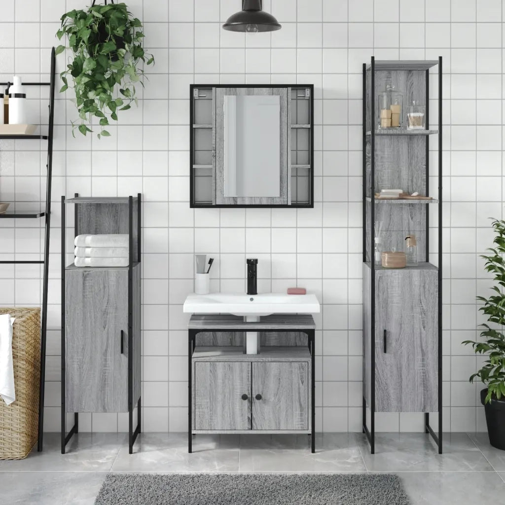 Set Mobili da Bagno 4 pz Grigio Sonoma in Legno Multistrato