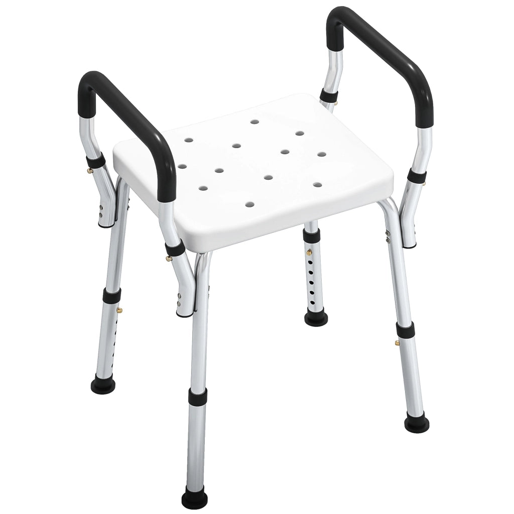 Sgabello da doccia per anziani e disabili con braccioli ¨C zephmum ¨C bianco, altezza regolabile, antiscivolo
