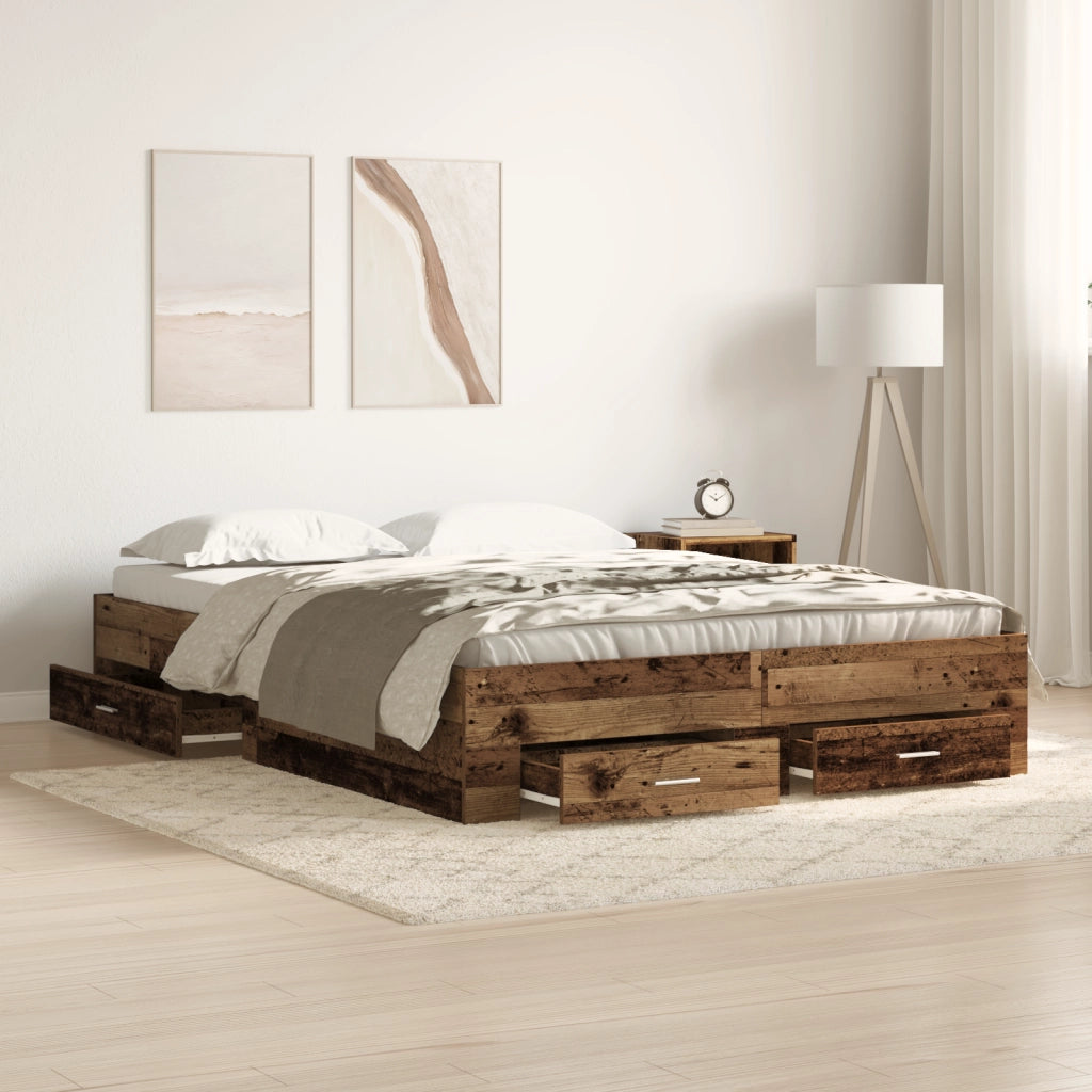 Struttura Letto con Cassetti Legno Invecchiato 135x190 cm Legno Ingegnerizzato