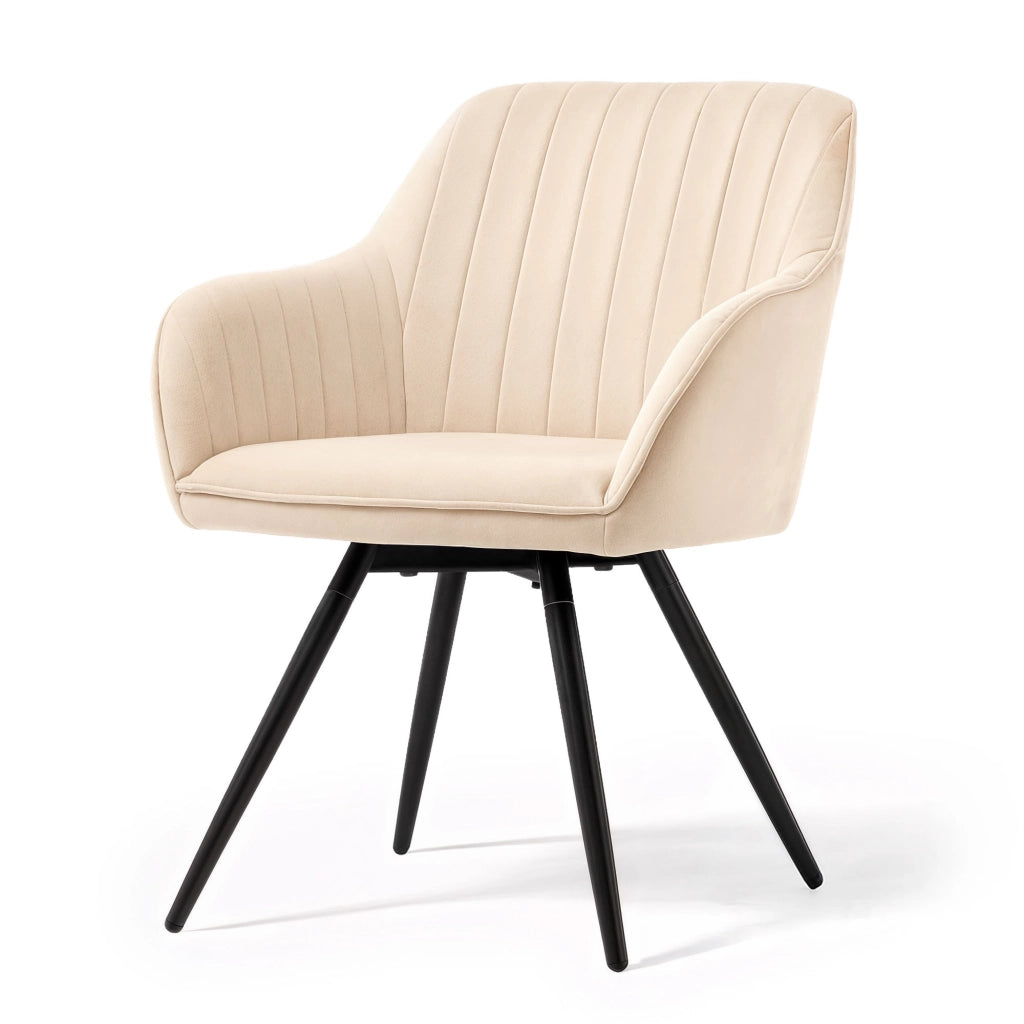Set di 2 Sedie girevoli in velluto con cuciture TURNO Beige gambe nere