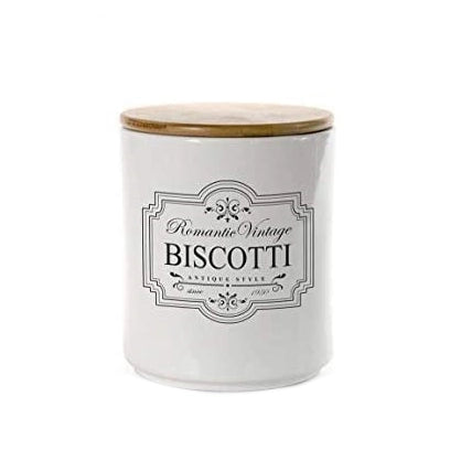 BISCOTTIERA VINTAGE IN CERAMICA CON TAPPO IN LEGNO 14 X 17 CM