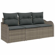 Set Divano da Giardino con cuscino 3 pz | Set Salotto da Giardino Grigio polyrattan
