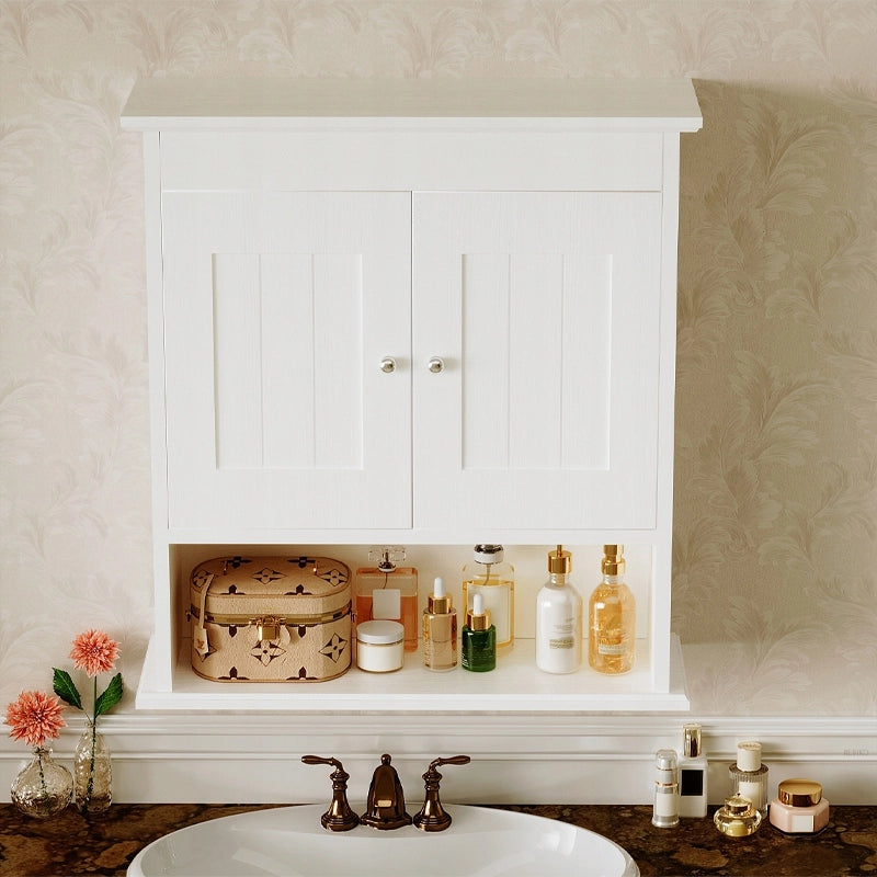 Mobile da bagno sospeso bianco a 2 ante, stile scandinavo, con ripiani, 55 cm