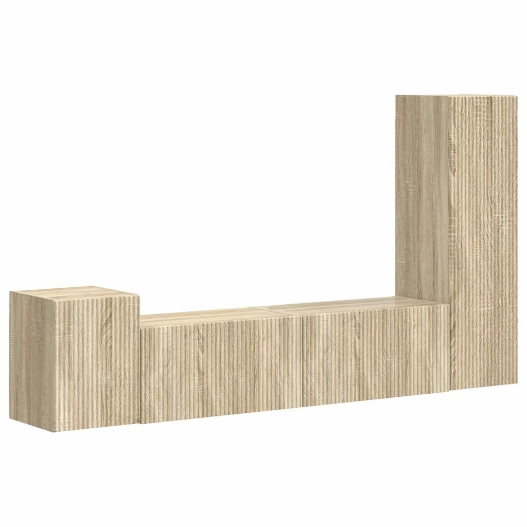 Set mobile TV 4 pz-Credenza per TV Rovere Sonoma Legno multistrato 690543