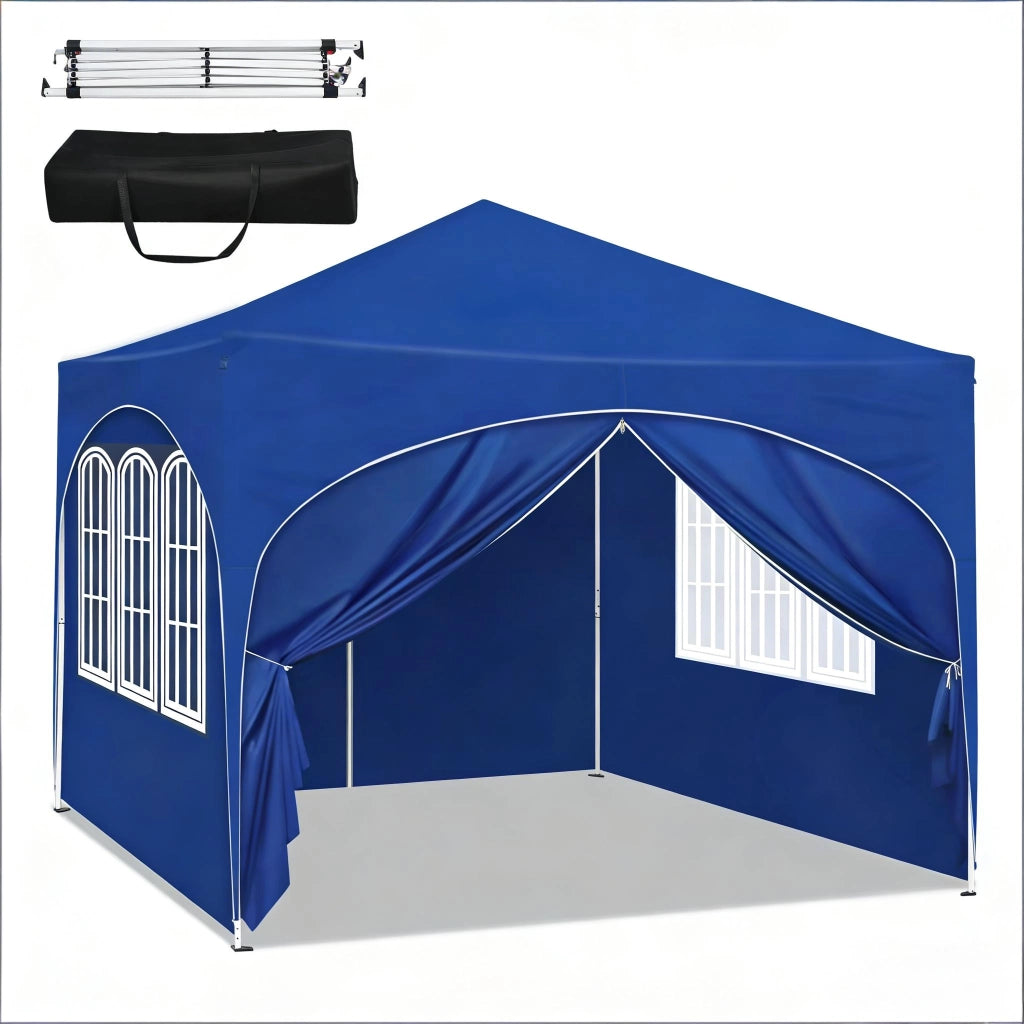 Gazebo da Giardino 3x3 m Blu, Struttura in Metallo, Tessuto Oxford 210D, Pavillon Pop-up con Pareti Laterali e Borsa