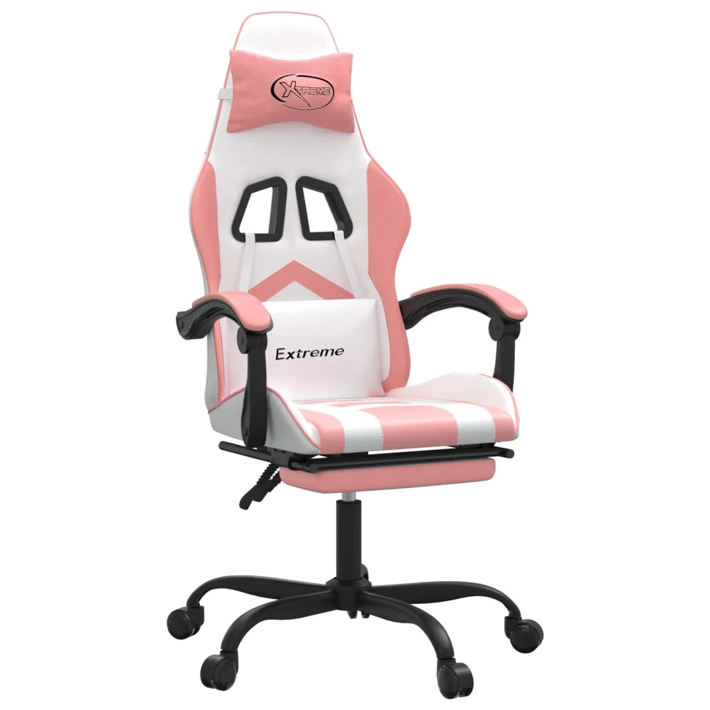 Sedia da Gaming Girevole Poggiapiedi Bianca e Rosa Similpelle 349612