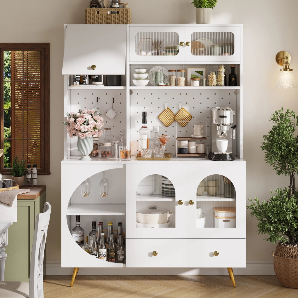ARMADIO ALTO 120x40x176 cm Bianco in MDF e Vetro con LED, prese e USB