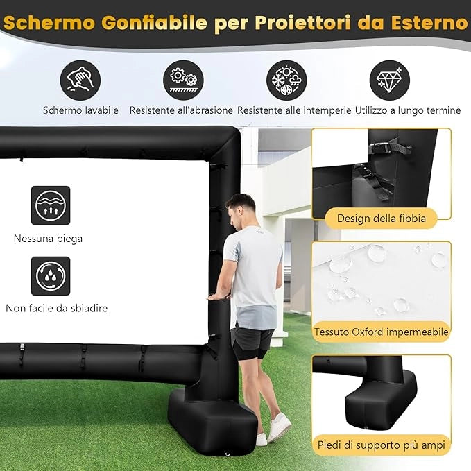 Schermo Proiettore Gonfiabile 16:9, Schermo Gonfiabile per Esterni con Soffiatore, Schermi di Proiezione con Borsa per Trasporto e Picchetti, Proiezione Frontale e Posteriore (Modello 3)