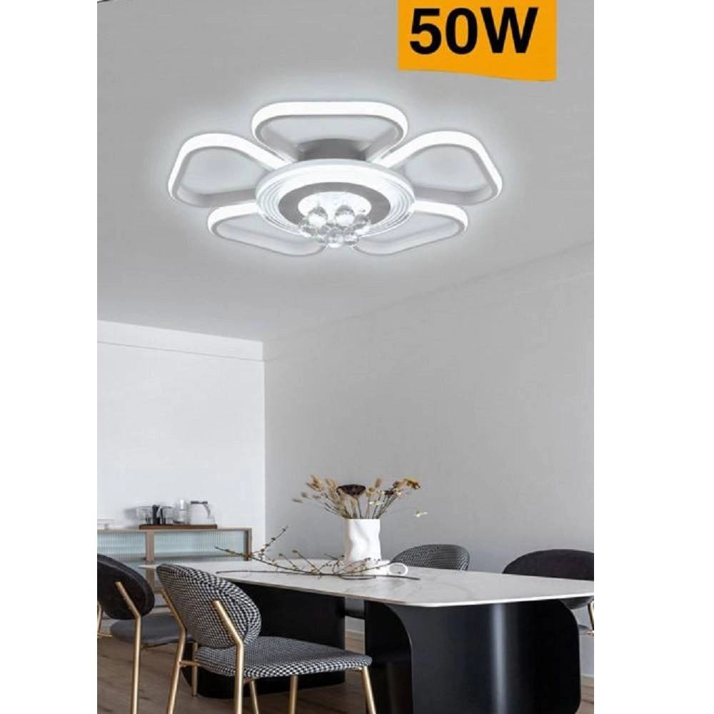 Trade Shop - Plafoniera Led 50w Forma Fiore Con Pendenti Moderna Luce 6500k 3000k 4000k C42-b -