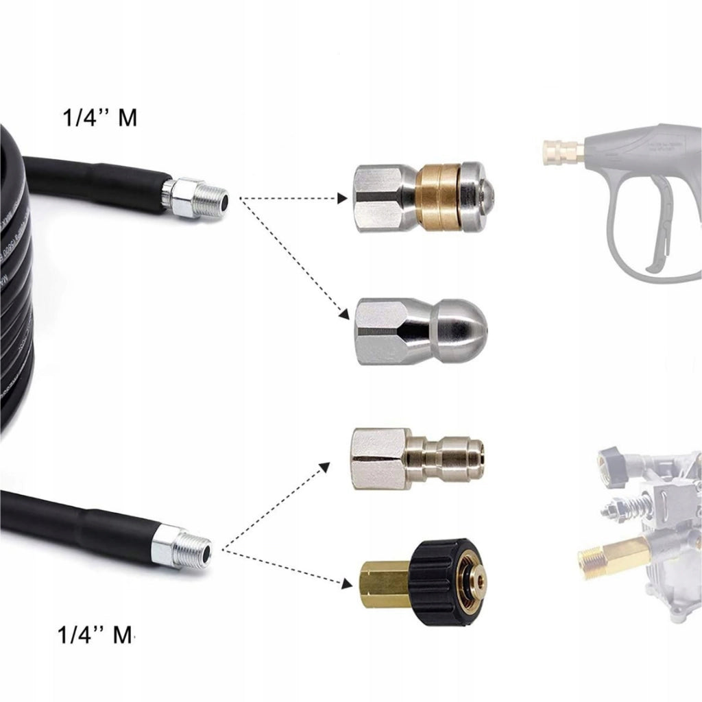 Tubo Alta Pressione HydroClean DuoJet 15M – 155 Bar, 15m, 2 Ugelli, Compatibile con Idropulitrici M22 e 1/4" NPT
