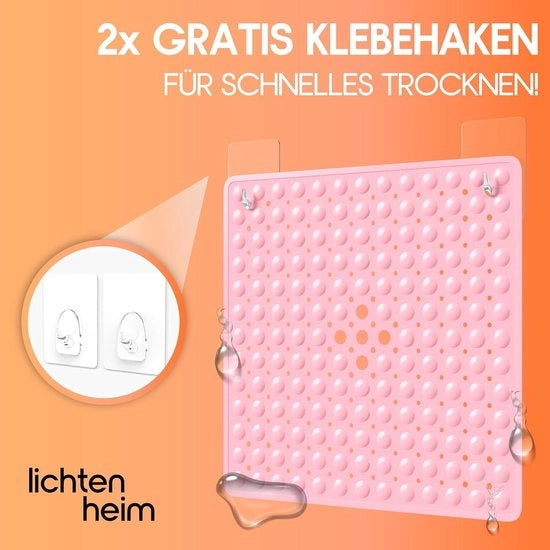 Sottopanno antiscivolo sensibile 53 x 53 cm con 2 ganci in materiale BPA-free e resistente ai funghi lavabile rosa.